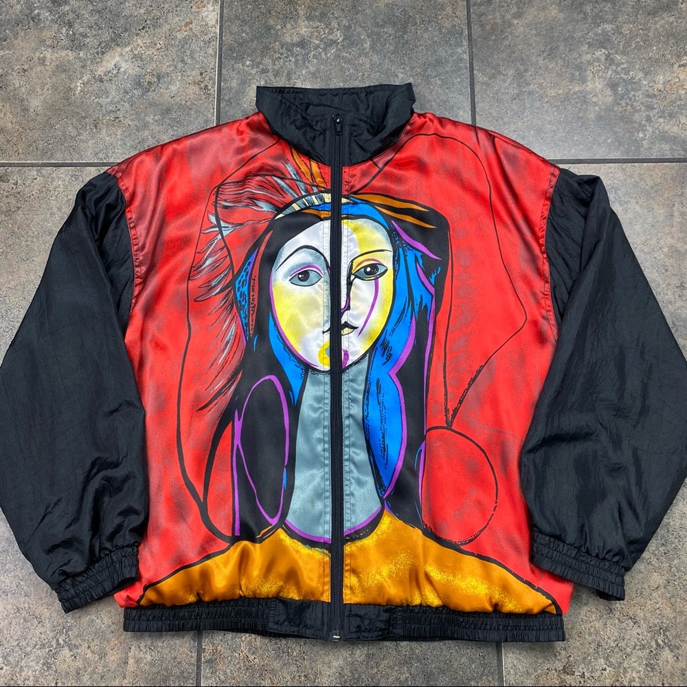 Women’s VTG 90’s Julia Michael Full Zip Picasso Style Bomber Jacket Size Medium